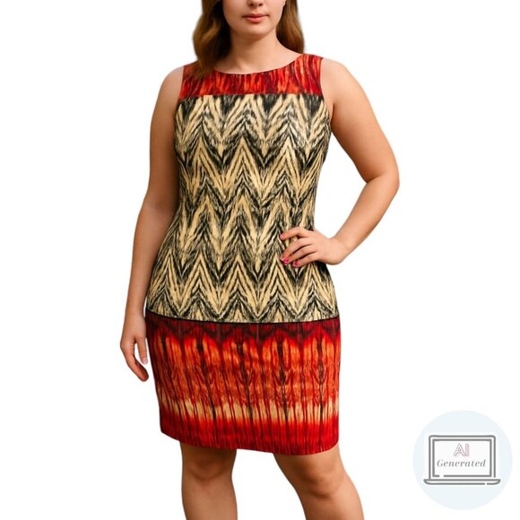 Cato Womens Sheath Dress Sleeveless Stretch Knit Red Print Keyhole Back Size L - Picture 1 of 13